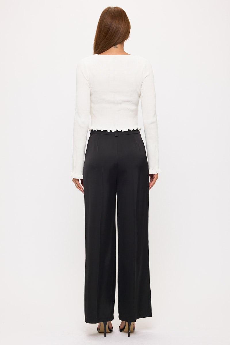 High Wasist Satin Wide-Leg Dress Pants
