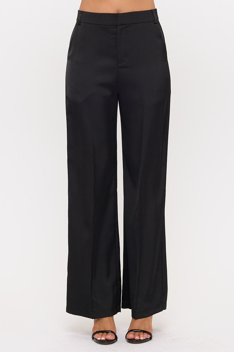 High Wasist Satin Wide-Leg Dress Pants