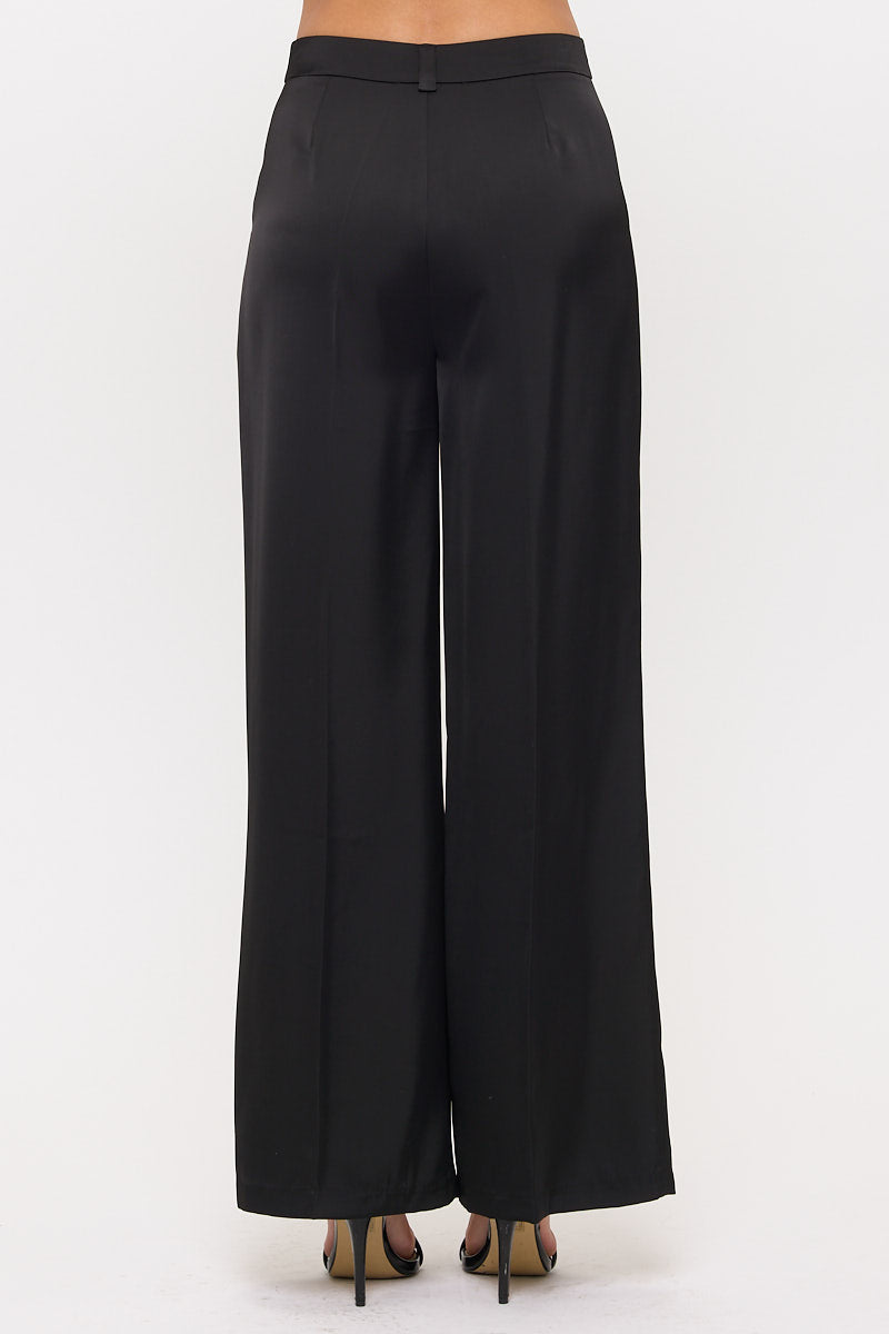 High Wasist Satin Wide-Leg Dress Pants