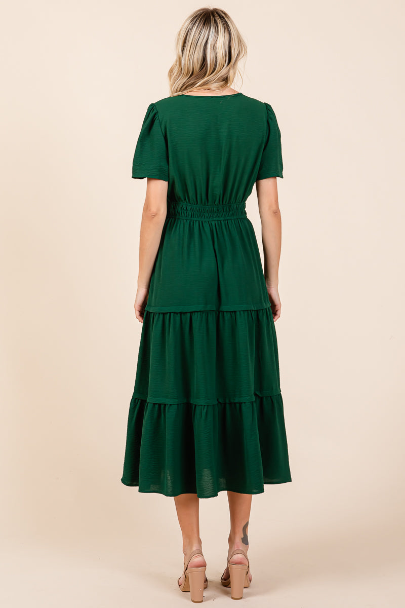 V neck Short Sleeve Layered Maxi Dress