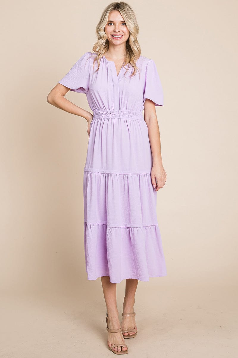 V neck Short Sleeve Layered Maxi Dress