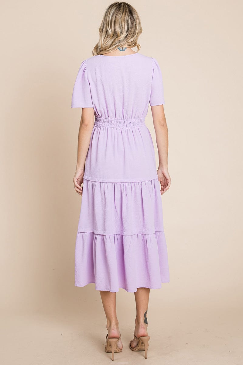 V neck Short Sleeve Layered Maxi Dress
