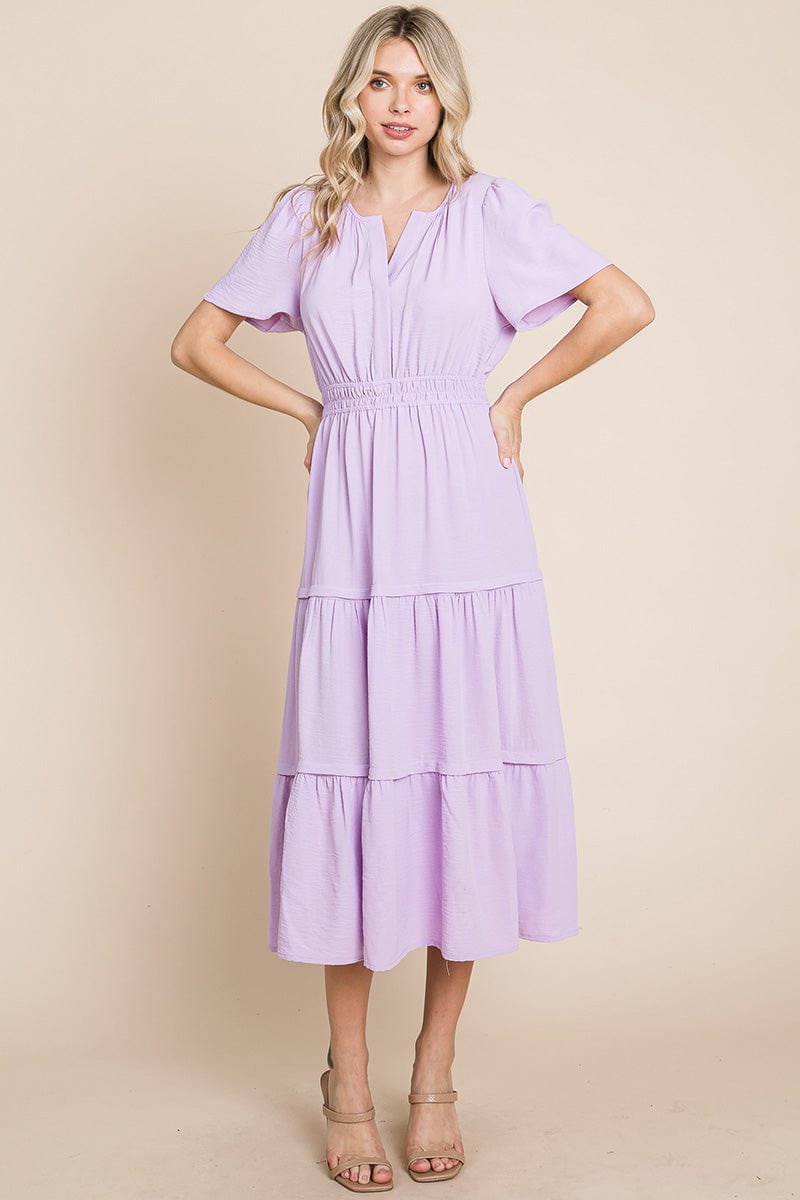 V neck Short Sleeve Layered Maxi Dress