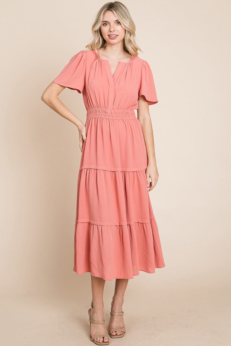 V neck Short Sleeve Layered Maxi Dress
