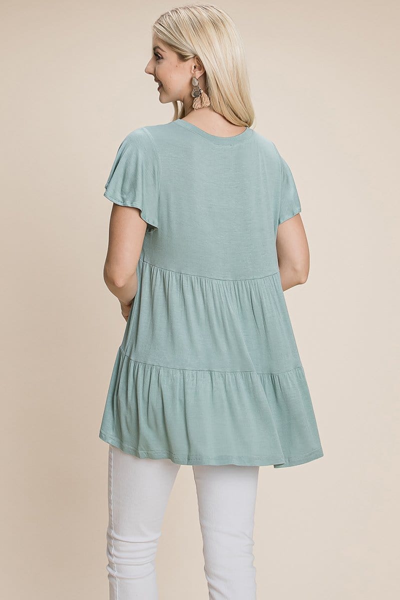 Tiered Pleated Ruffle Tunic Shirt Mini Dress