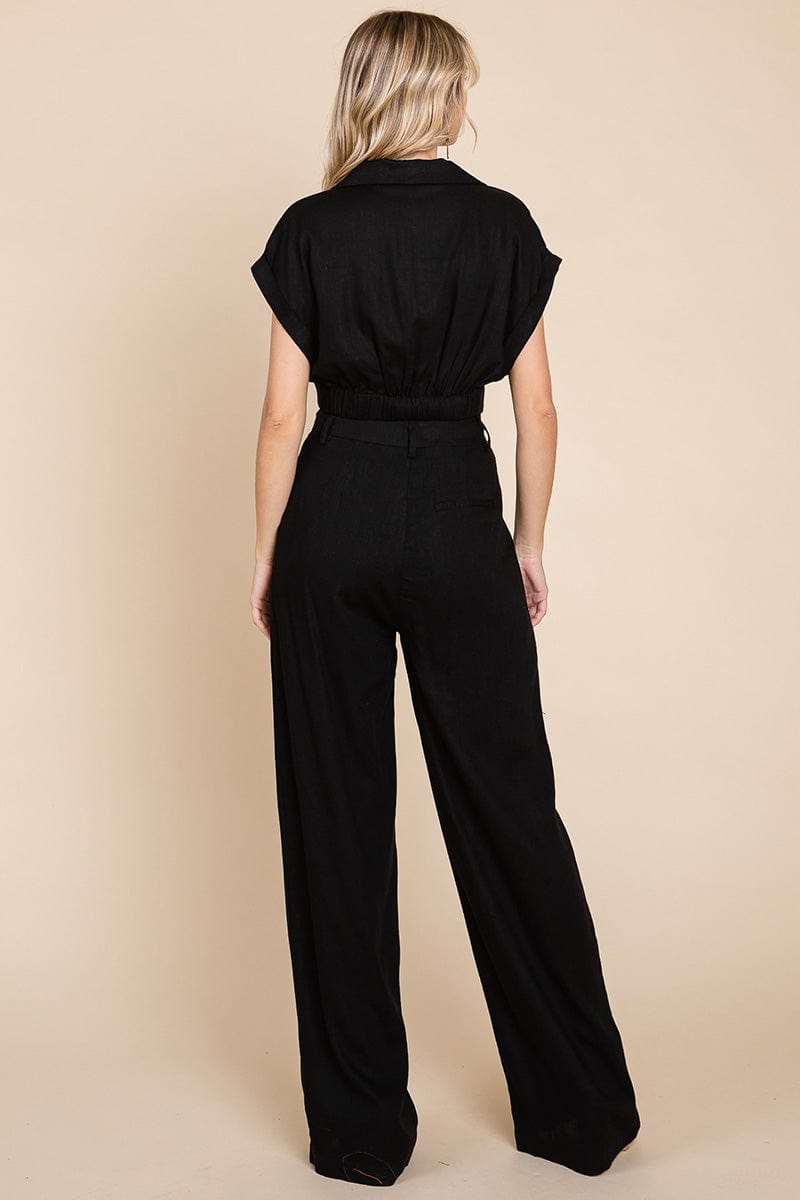 Hide Waist Wide Leg Pants and Crop Top Linen Sets/Open Pack