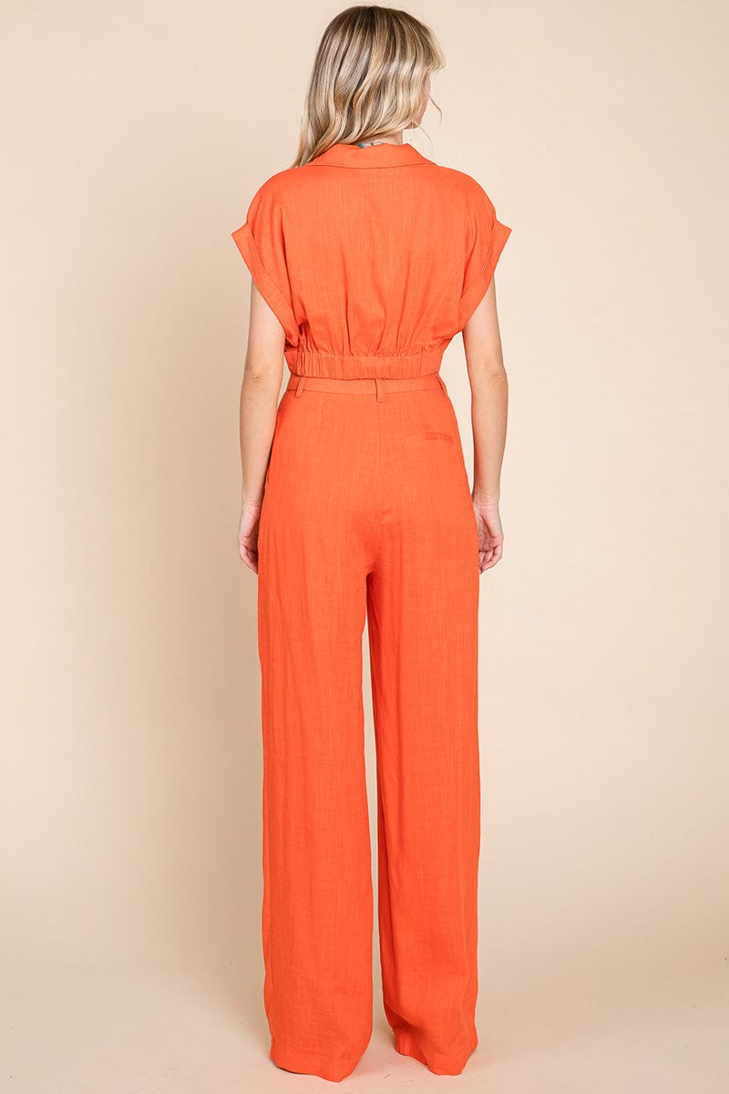 Hide Waist Wide Leg Pants and Crop Top Linen Sets/Open Pack