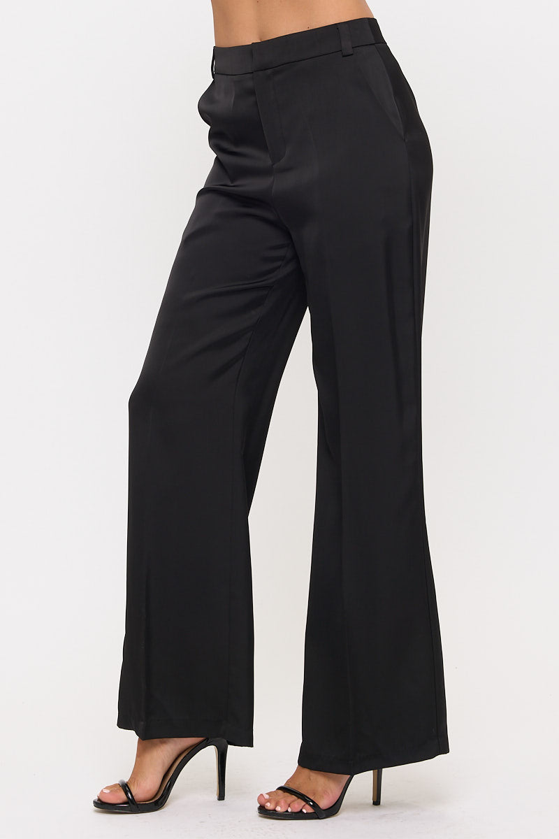 High Wasist Satin Wide-Leg Dress Pants