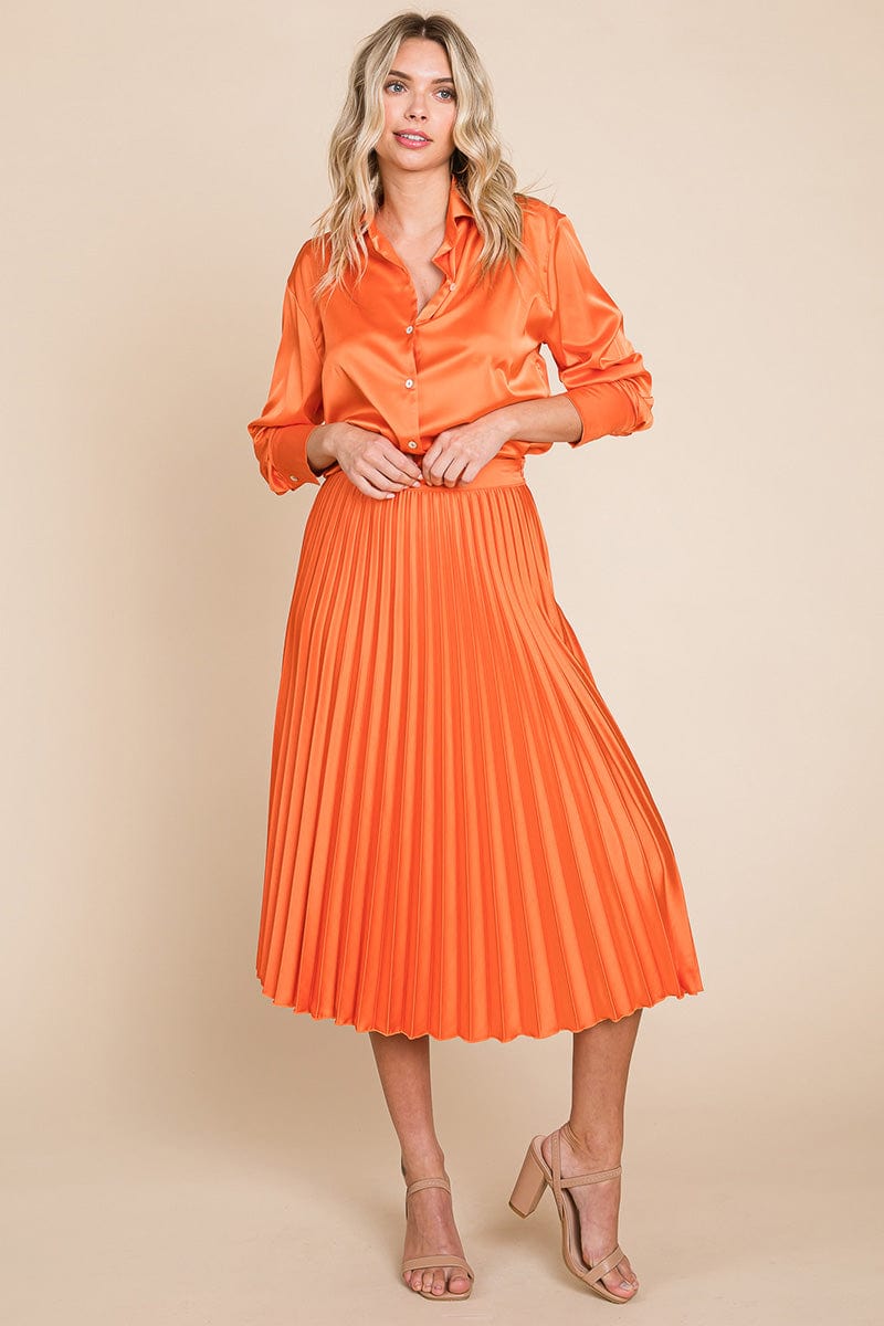 High Waisted Pleated Midi Skirt
