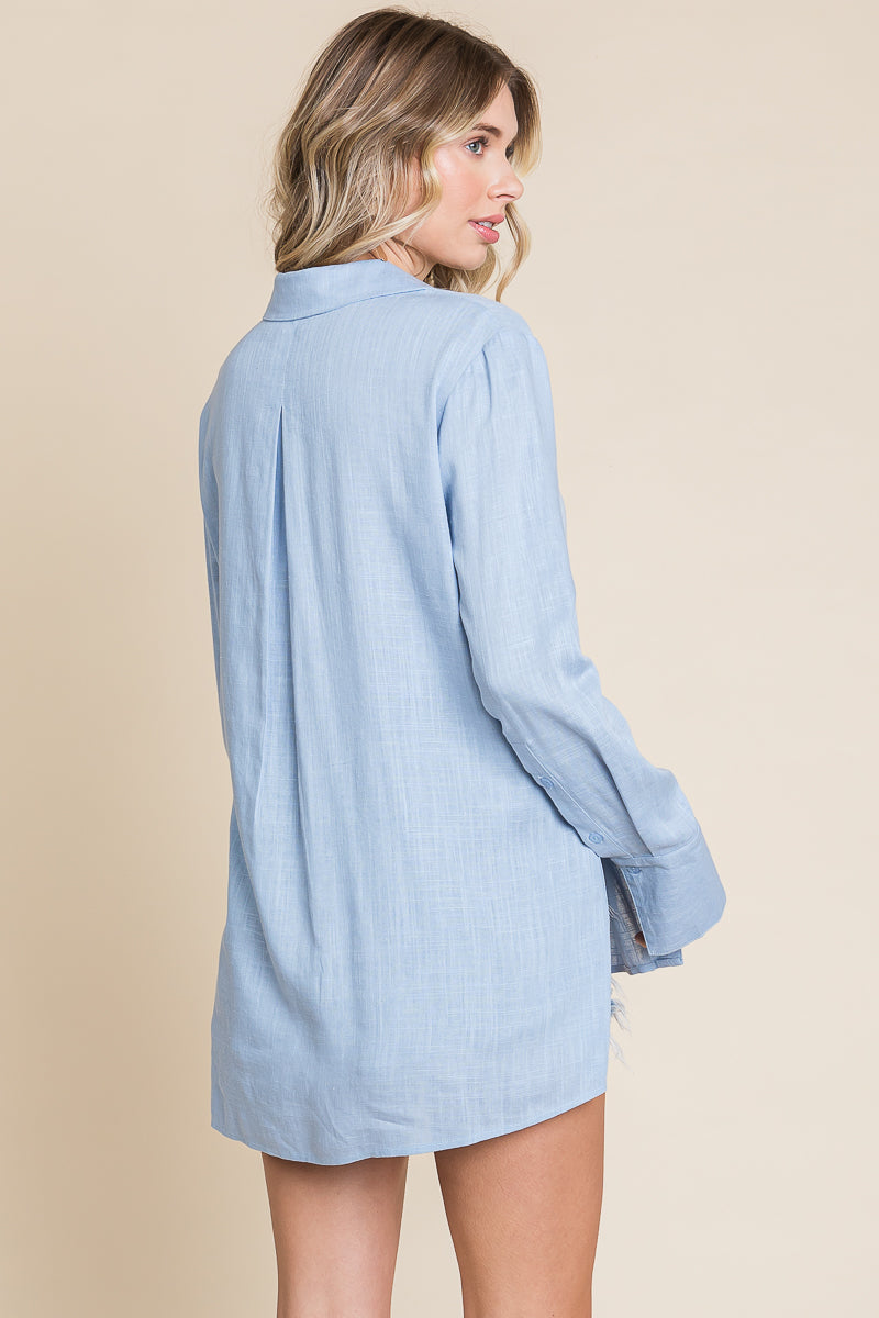 Lapel Neck Button Down Linen Shirts Tunic Tops