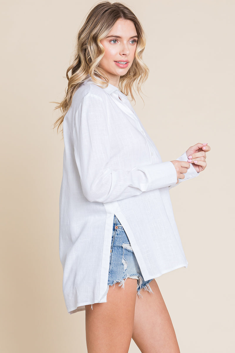 Lapel Neck Button Down Linen Shirts Tunic Tops