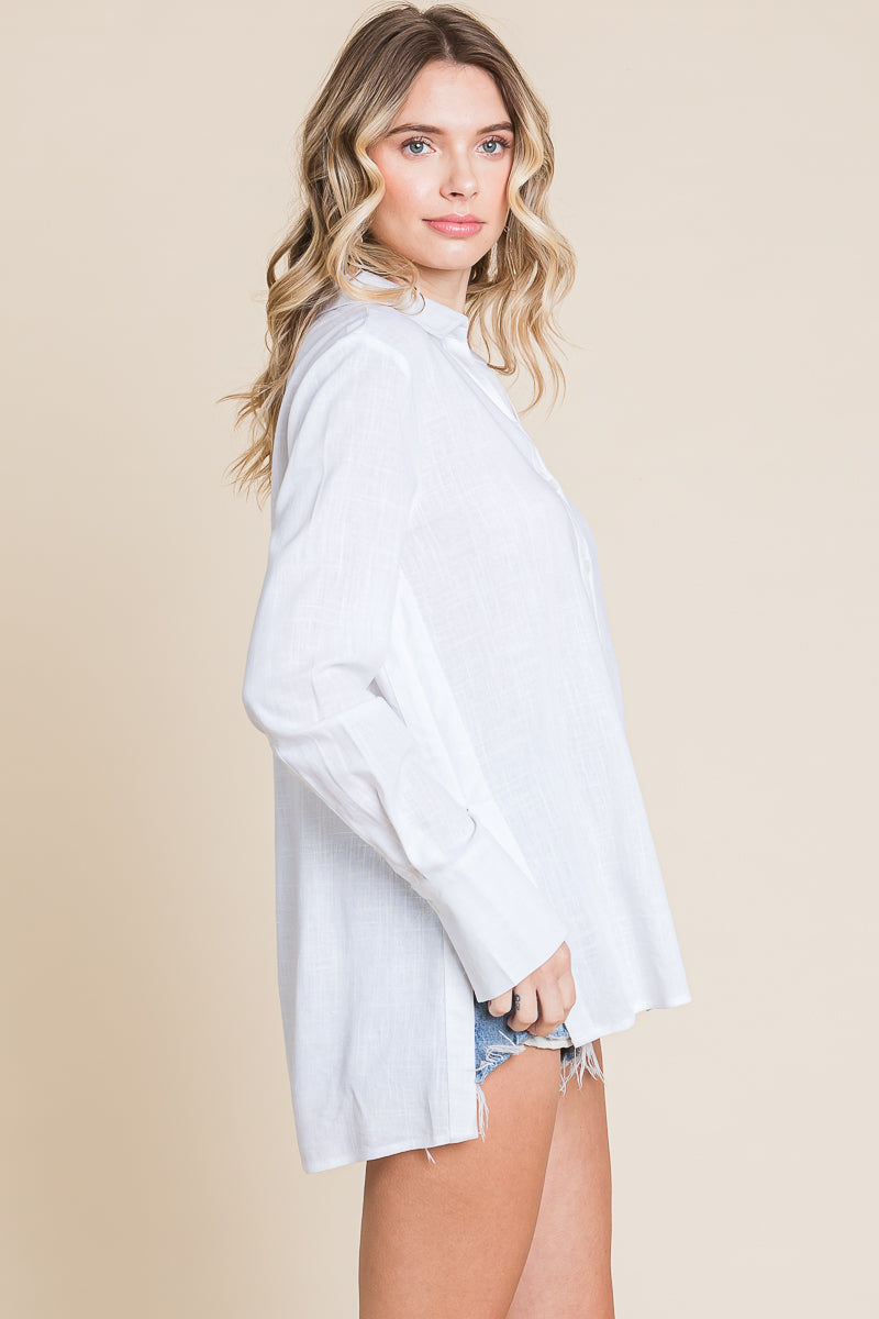 Lapel Neck Button Down Linen Shirts Tunic Tops