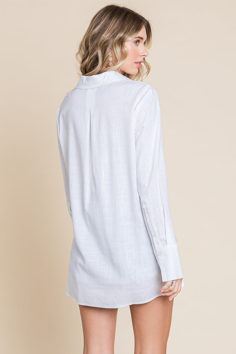 Lapel Neck Button Down Linen Shirts Tunic Tops