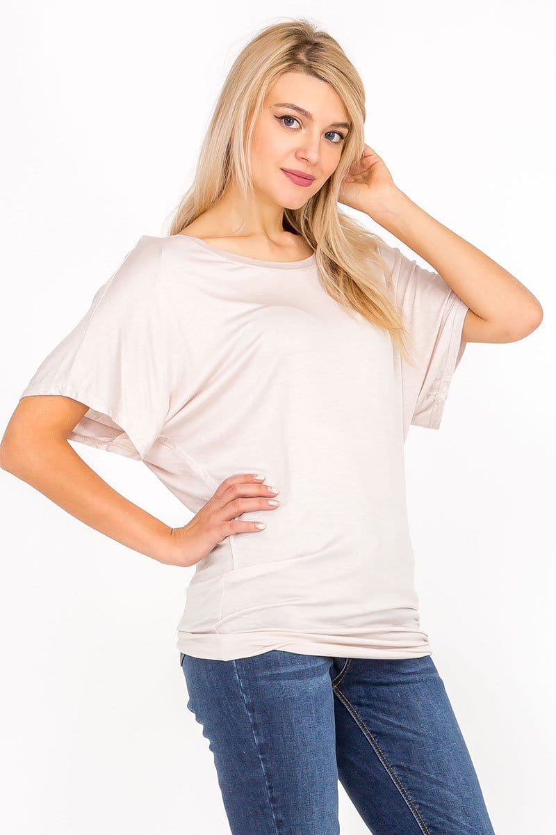 Soft Knit Boat Neck Short Sleeve Dolman Tunic Top